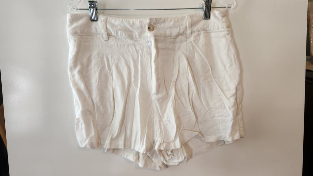Girl and the Sun White Linen Blend Pleated Short High Waisted Womens Size L #399